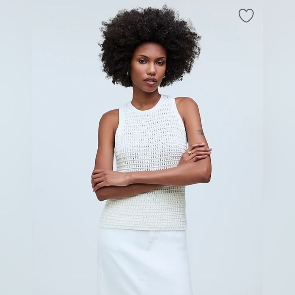 Madewell Crochet-Knit Crewneck Sweater Tank • size medium • NO922 • NWT • cream